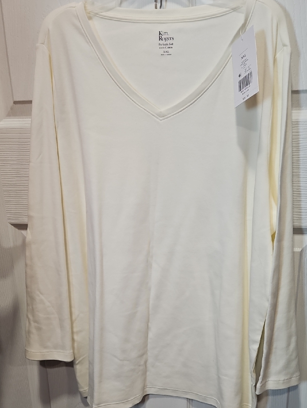 Kim Rogers Cream V-Neck Cotton Tee